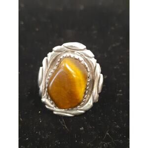 VTG Artisan Silver Tiger’s Eye Statement Ring Size 8.5 Southwestern Style Unisex